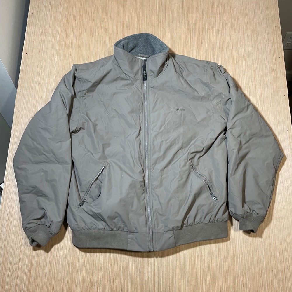 LL Bean Warm-Up Jacket Mens Large Gray Fleece Lined Nylon Bomber 205107